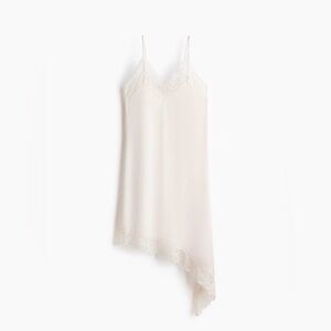 Silky Lace Trim Asymmetrical Slip Dress - Ivory